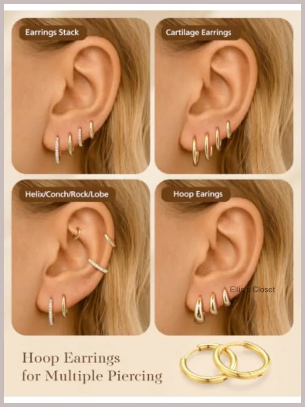 Six Piece 14K Gold Plated Huggie Hoop Earrings Set For Women Girls